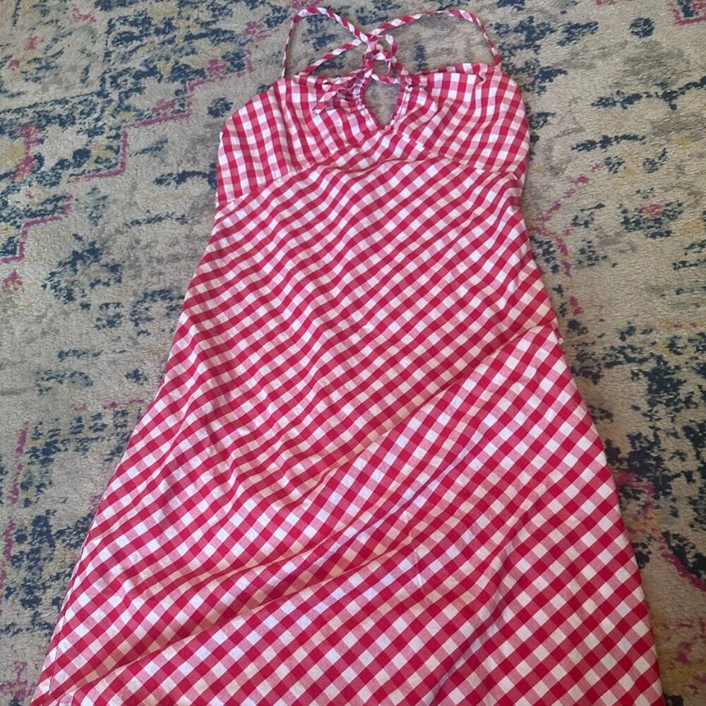 Vintage '90s Tommy Jeans Red White Gingham 100% Cotton Summer Mini Dress - Med.